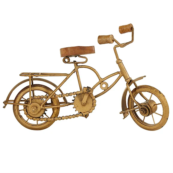 UMA Gold Metal Bike Decorative Sculpture with Wood Accents, 11" x 4" x 8" | 26852