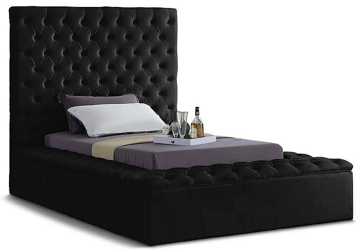 Meridian Bliss Velvet Twin Bed in Black Velvet BlissBlack-T