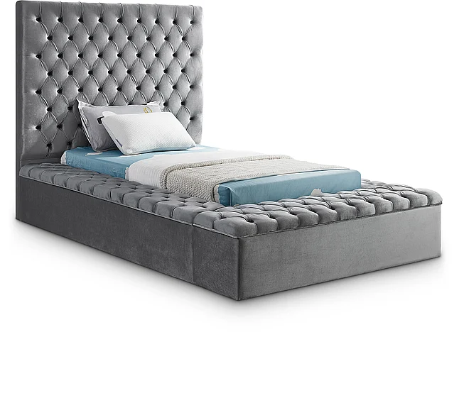 Meridian Bliss Velvet Twin Bed in Grey Velvet BlissGrey-T