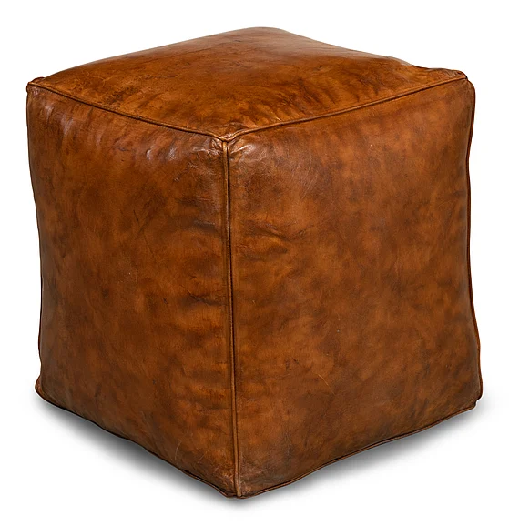 Sarreid Sunday Afternoon Leather Cube in Brown 26896