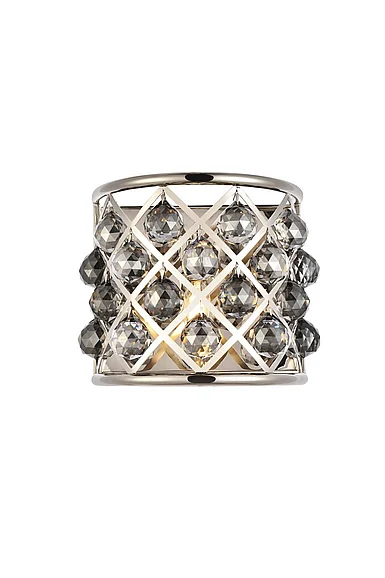 Elegant Madison 1 Light Polished Nickel Wall Sconce Silver Shade (Grey) Royal Cut Crystal 1214W11PN-SS/RC
