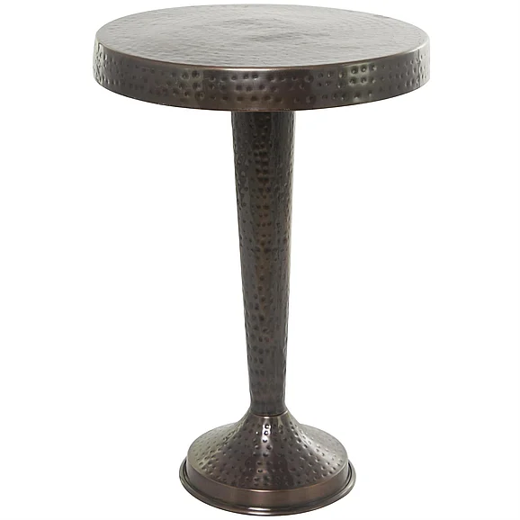 UMA Bronze Metal Handmade Hammered Pedestal Side End Accent Table with Hammered Design, 19" x 19" x 26" | 26900