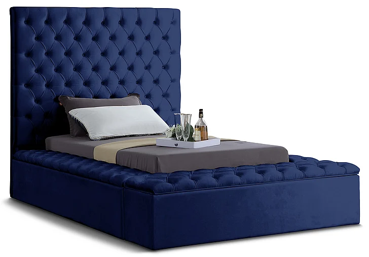 Meridian Bliss Velvet Twin Bed in Navy Velvet BlissNavy-T