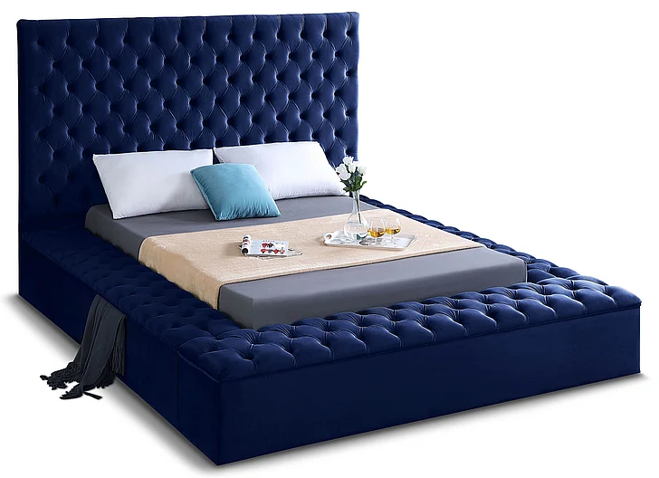 Meridian Bliss Velvet Full Bed in Navy Velvet BlissNavy-F