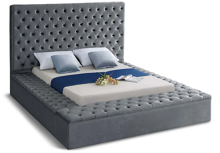 Meridian Bliss Velvet Full Bed in Grey Velvet BlissGrey-F