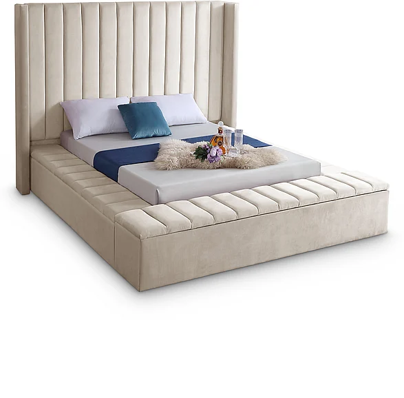 Meridian Kiki Velvet Queen Bed in Cream Velvet KikiCream-Q