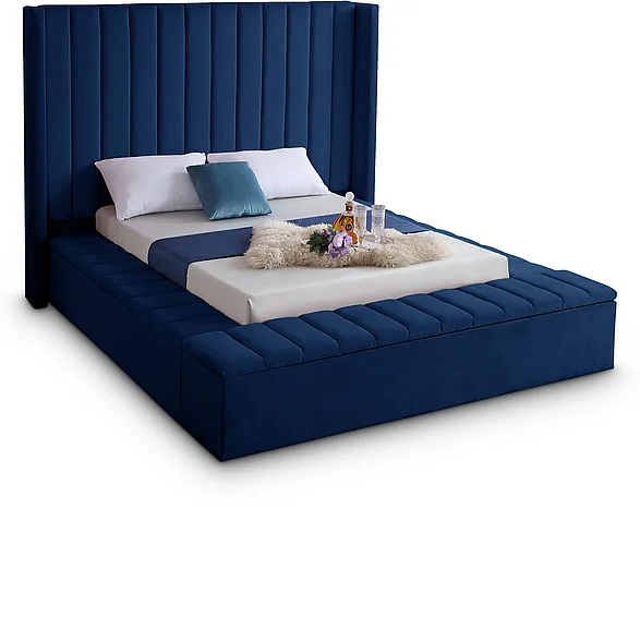 Meridian Kiki Velvet Queen Bed in Navy Velvet KikiNavy-Q