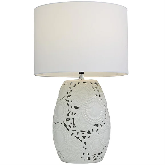UMA White Ceramic Cutout Floral Room Table Lamp, 14" x 14" x 23" | 27045 CLOSEOUT