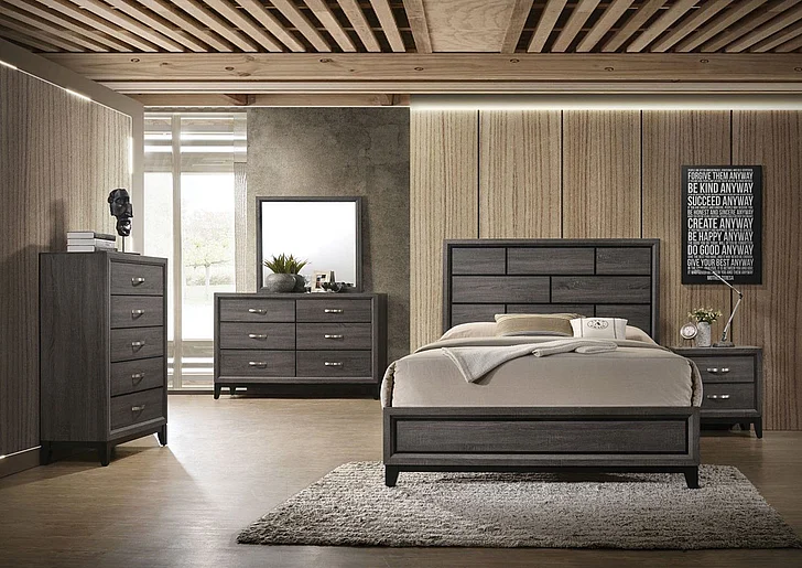 ACME Valdemar 2pc Panel Bed in Weathered Gray