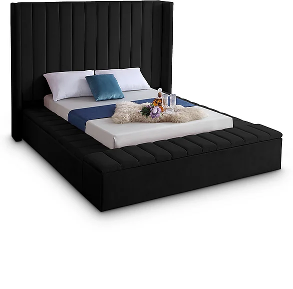 Meridian Kiki Velvet Queen Bed in Black Velvet KikiBlack-Q