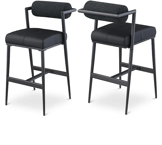 Meridian Stryker Boucle Fabric and Faux Leather Bar / Counter Stools in Black Boucle Fabric and Faux Leather 992Black-C