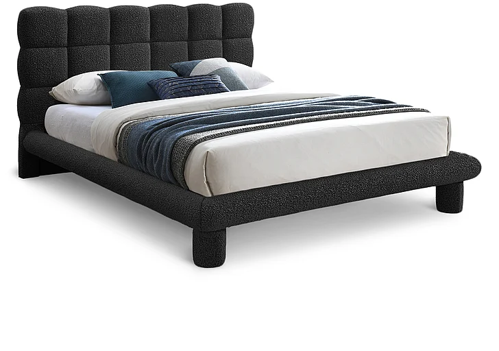 Meridian Deco Boucle Fabric Full Bed in Black Boucle Fabric DecoBlack-F