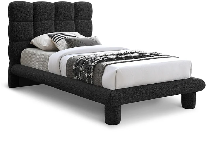 Meridian Deco Boucle Fabric Twin Bed in Black Boucle Fabric DecoBlack-T