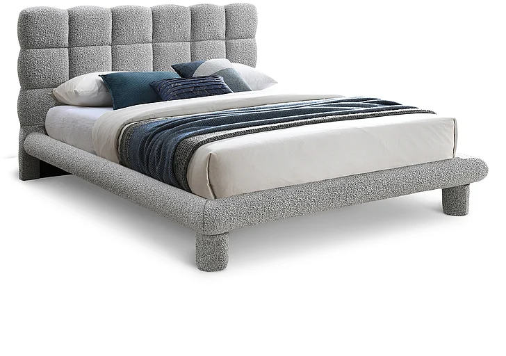 Meridian Deco Boucle Fabric Full Bed in Grey Boucle Fabric DecoGrey-F