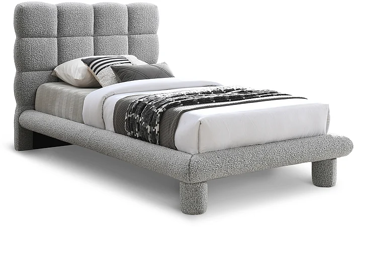 Meridian Deco Boucle Fabric Twin Bed in Grey Boucle Fabric DecoGrey-T