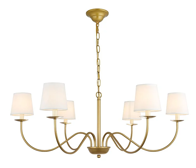 Elegant Eclipse 6 Light Brass and White Shade Chandelier LD6103D37BR