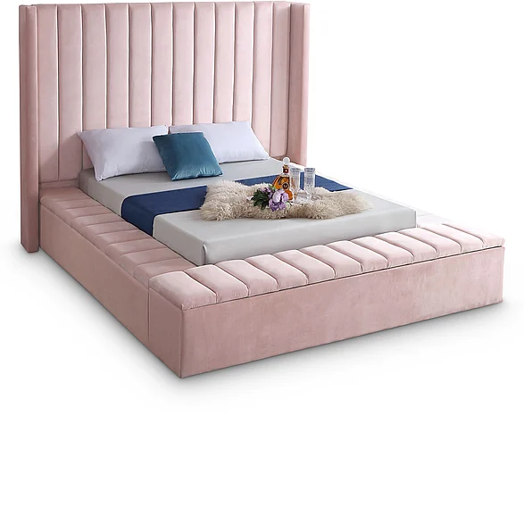 Meridian Kiki Velvet King Bed in Pink Velvet KikiPink-K
