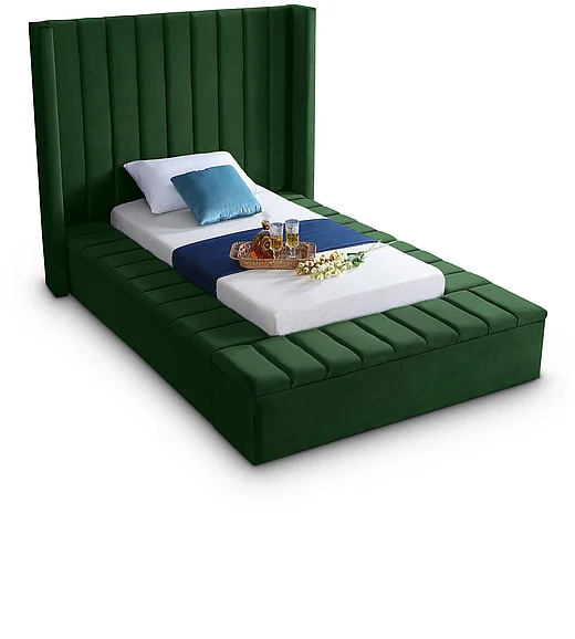 Meridian Kiki Velvet Twin Bed in Green Velvet KikiGreen-T