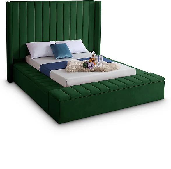 Meridian Kiki Velvet Queen Bed in Green Velvet KikiGreen-Q