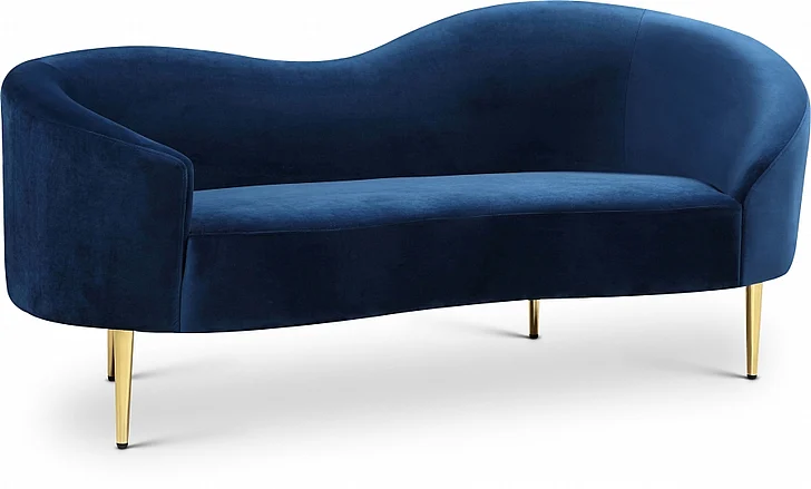 Meridian Ritz Velvet Loveseat in Navy Velvet 659Navy-L