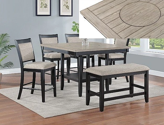Crown Mark Fulton 6pc Counter Height Dining Room Set in Light Grey