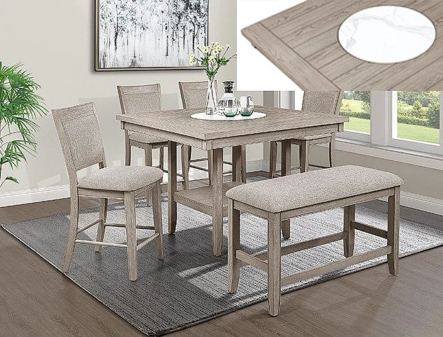 Crown Mark Fulton 6pc Counter Height Dining Room Set in White Oak