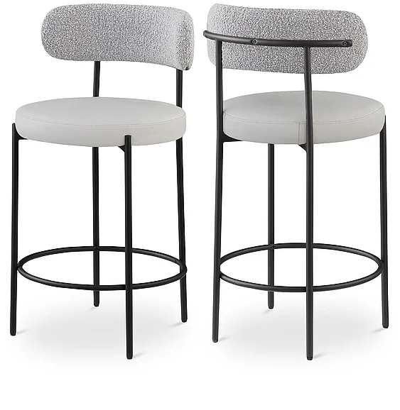 Meridian Beacon Faux Leather And Boucle Fabric Bar / Counter Stools in Taupe Faux Leather Seat 878Taupe-C