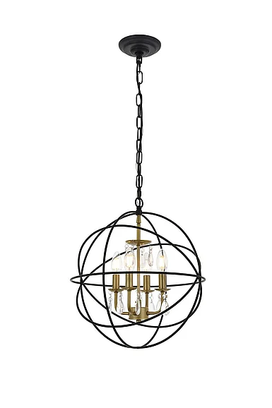 Elegant Wallace 4 Light Matte Black and Brass Pendant LD5055D16BRB CLOSEOUT