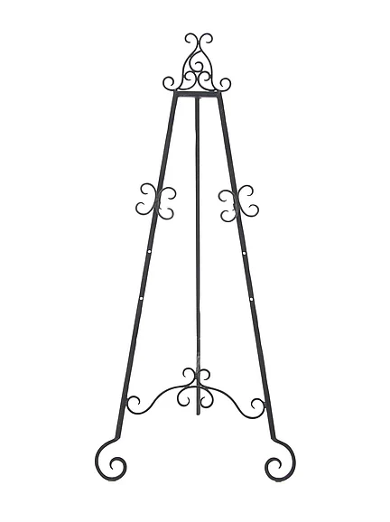 UMA Black Metal Scroll Large Adjustable 3 Tier Display Easel with Chain Support, 21" x 22" x 46" | 27393