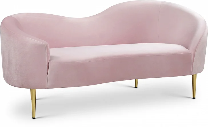 Meridian Ritz Velvet Loveseat in Pink Velvet 659Pink-L