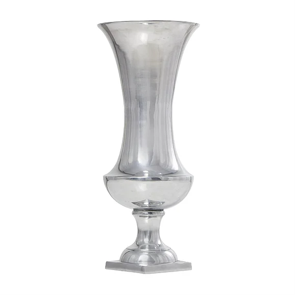 UMA Aluminum Metal Pedestal Trumpet Decorative Vase in Silver 27493