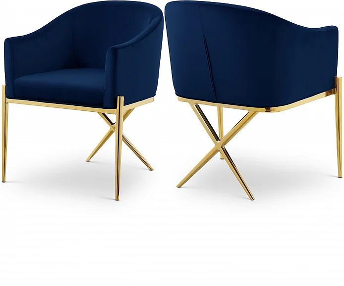 Meridian Xavier Velvet Dining Chair in Navy Velvet 763Navy-C
