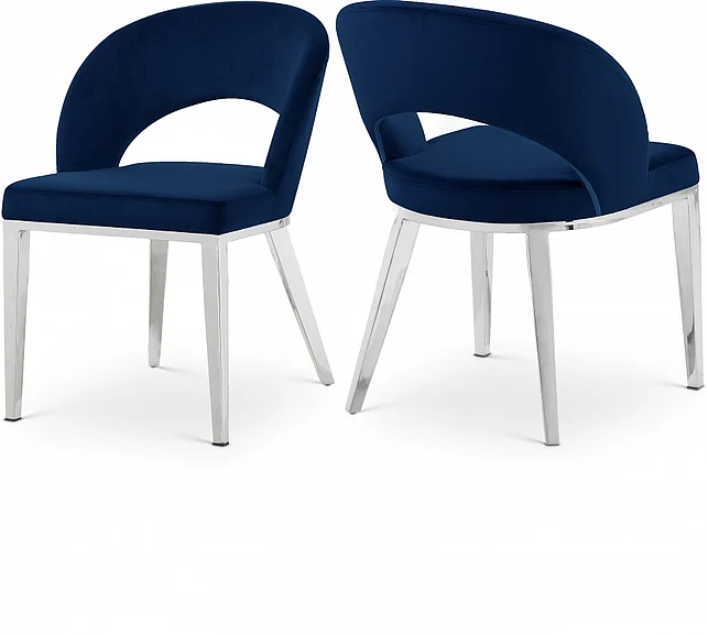 Meridian Roberto Velvet Dining Chair in Navy Velvet 764Navy-C