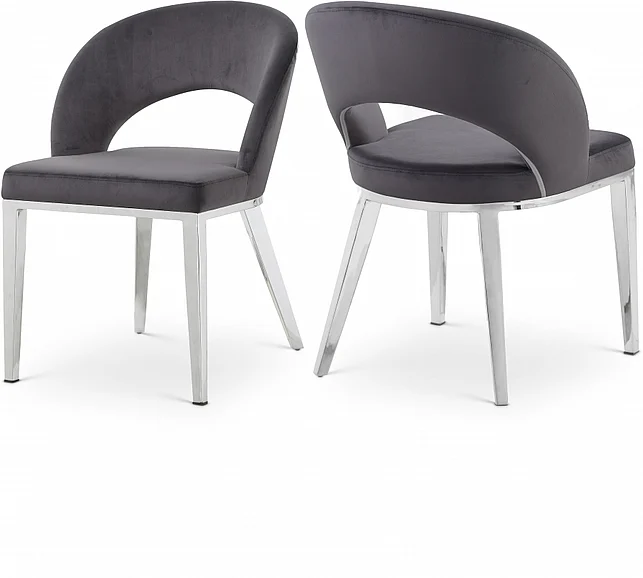 Meridian Roberto Velvet Dining Chair in Grey Velvet 764Grey-C