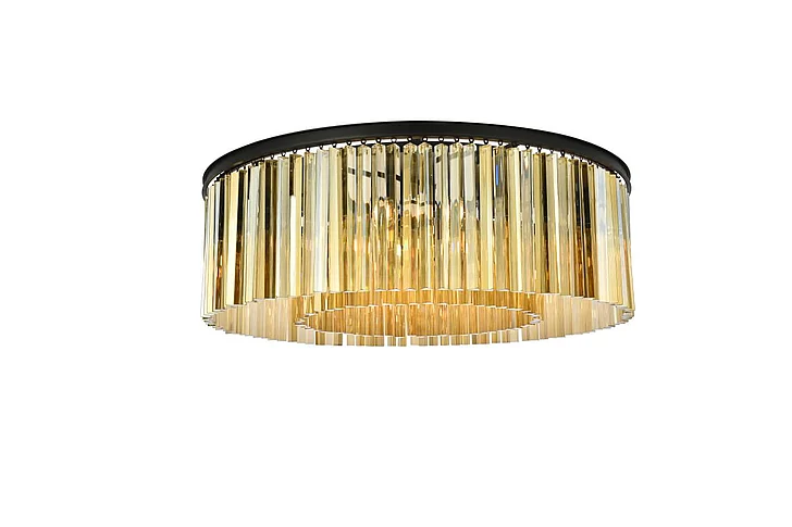 Elegant Sydney 10 Light Matte Black Flush Mount Golden Teak (Smoky) Royal Cut Crystal 1208F43MB-GT/RC