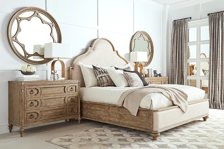 A.R.T. Furniture Architrave 4-Piece Upholstered Panel Bedroom Set in Rustic Pine
