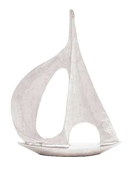 UMA Silver Aluminum Metal Sail Boat Decorative Sculpture, 28" x 6" x 37" | 27736