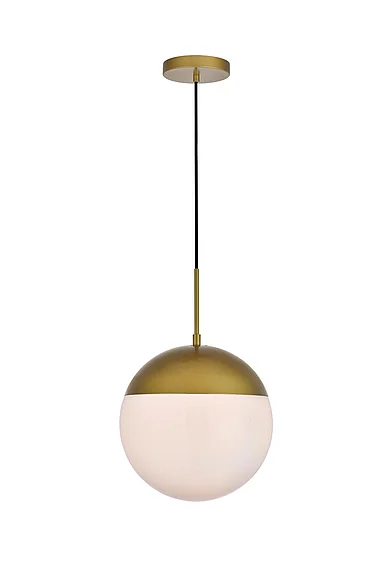 Elegant Eclipse 1 Light Brass Pendant with Frosted White Glass LD6042BR