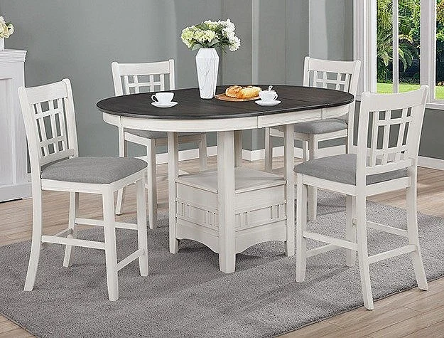 Crown Mark Hartwell 5pc Counter Height Oval Dining Room Set in Chalk Grey