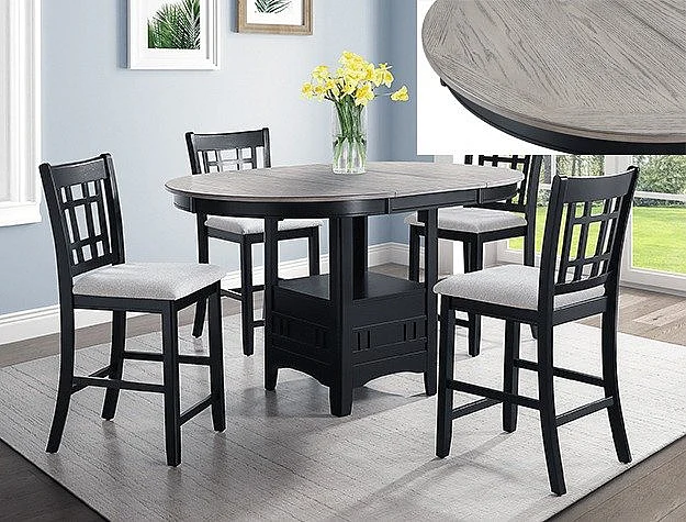Crown Mark Hartwell 5pc Counter Height Oval Dining Room Set in Light Grey