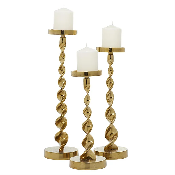 UMA Gold Aluminum Metal Decorative Candle Holder, (Set of 3) 19, 17, 14H | 27977