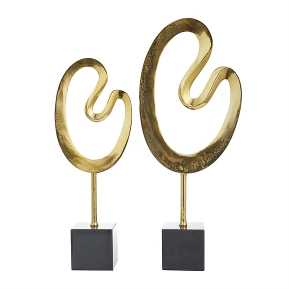 UMA CosmoLiving by Cosmopolitan Gold Marble Abstract Decorative Sculpture with Black Base, (Set of 2) 24, 21H | 27983