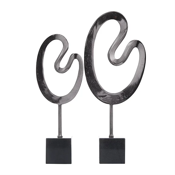 UMA Black Marble Abstract Decorative Sculpture with Black Base, Set of 2 24, 21H | 27985 CLOSEOUT