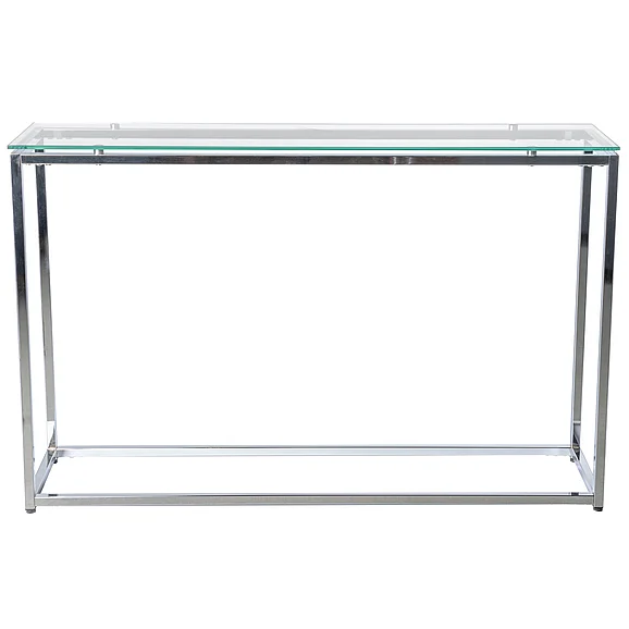 Euro Style Sandor Long Console Table with Clear Tempered Glass Top and Chrome Frame 28021CLR CLOSEOUT