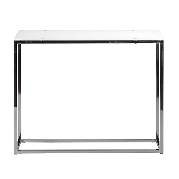 Euro Style Sandor Console Table with Pure White Tempered Glass Top and Chrome Frame 28033PUREWHT CLOSEOUT