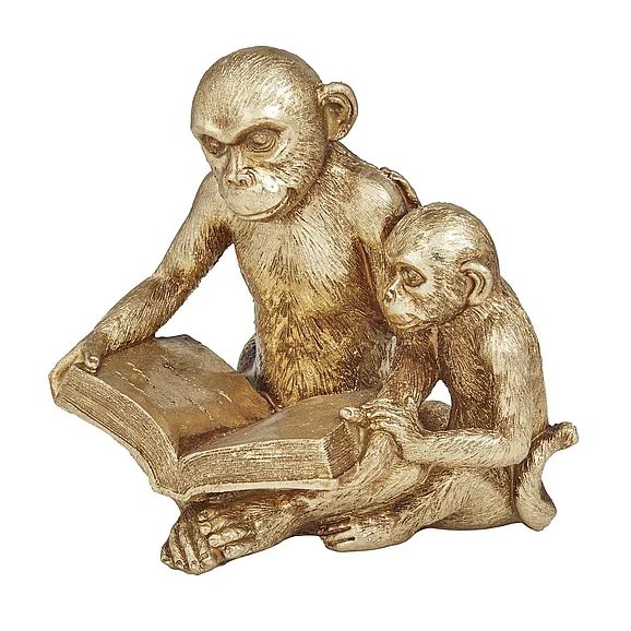 UMA Gold Polystone Monkey Decorative Sculpture, 9" x 6" x 7" | 28036 CLOSEOUT