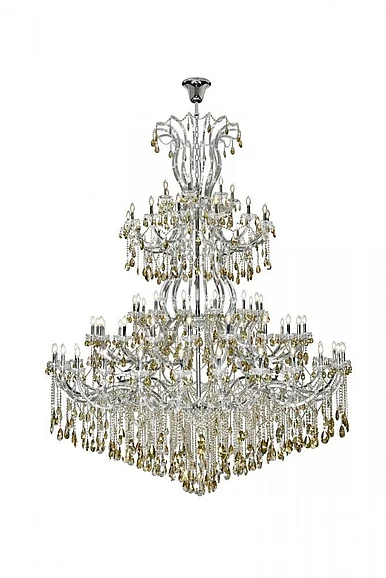 Elegant Maria Theresa 84 Light Chrome Chandelier with Golden Teak Tear Drop Crystals Golden Teak (Smoky) Royal Cut Crystal 2803G120C-GT/RC