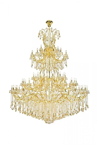 Elegant Maria Theresa 84 Light Gold Chandelier with Golden Shadow Tear Drop Crystals Golden Shadow (Champagne) Royal Cut Crystal 2803G120G-GS/RC