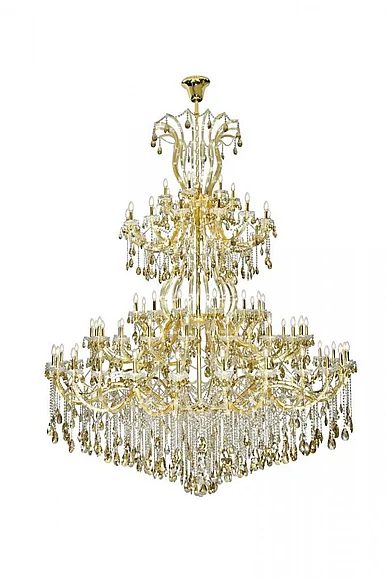 Elegant Maria Theresa 84 Light Gold Chandelier with Golden Teak Tear Drop Crystals Golden Teak (Smoky) Royal Cut Crystal 2803G120G-GT/RC
