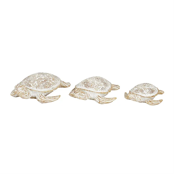 UMA Beige Polystone Turtle Decorative Sculpture, Set of 3 9, 8, 7W | 28046